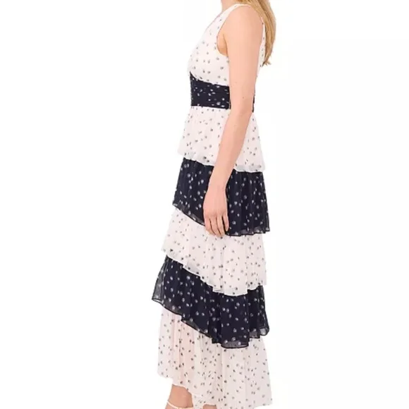 1.state Womens Colorblocked Tiered Maxi Dress New Ivory Dark Indigo Size 10 NWT - Picture 4 of 17